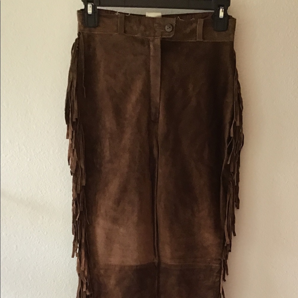 Ralph Lauren brown suede pants with fringe